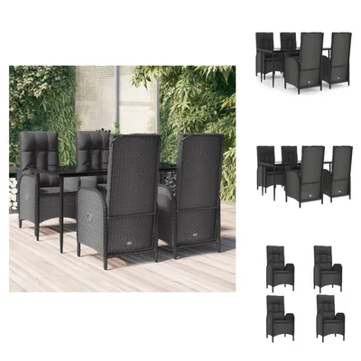 Produktbild von vidaXL 5-tlg. Garten-Essgruppe mit Kissen Schwarz Poly Rattan -  Gartenmöbel-Sets