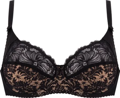 Produktbild von GAIA Damen Büstenhalter Chantal – Soft BH mit Spitze – Hochgeschlossene Cups – Seitliche Stäbchen im Unterbrustband – Bequemer Alltags-BH – EU Schwarzer Ajour D90