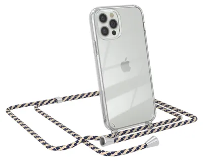 Produktbild von EAZY CASE Handykette kompatibel mit Apple iPhone 12 / 12 Pro, Handyhülle mit Umhängeband, Handykordel, Schutzhülle Clear, Band in Beige