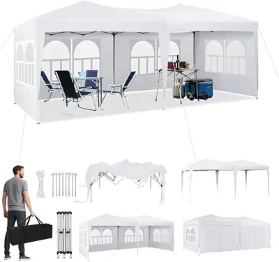 Produktbild von Pavillon 3x6 Faltpavillon, Wasserdicht Stabil mit 6 Seitenteilen, Gartenlauben Partyzelt mit UV-Schutz, Gartenpavillon für Hochzeiten Pavillon für Garten, Party, Festival (weiß)