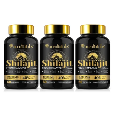 Produktbild von Himalaya Shilajit Mumijo Hochdosiert Immunsystem Mineralien Energie 10:1 Extrakt 40% Fulvinsäure Vegan, 3x 60 Kapseln