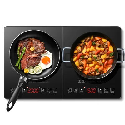 Produktbild von AMZCHEF Induktionskochfeld 2 Platten, Induktionsherd Doppel mit 10 Temperaturstufen, 3-Stunden-Timer, 3500W