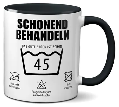 Produktbild von TassenKing Tasse mit Spruch Schonend behandeln Das gute Stück ist schon 45 - Kaffeetasse 45 lustig als Geschenk runder Geburtstag Mann Frau