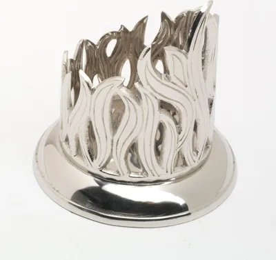 Produktbild von Kerzenleuchter Flammen Design für Ø 7 cm Kerzen, Messing vernickelt Silber