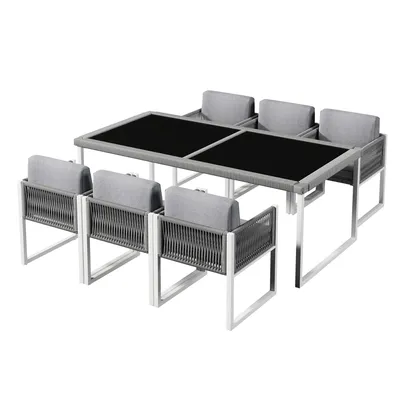 Produktbild von Garten-Essgruppe mit Esstisch und 6 Stühlen, (7-tlg), einstellbare Füße, Gartenlounge-Set, Gartenmöbelset, Sitzgruppe