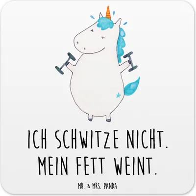 Produktbild von Mr. & Mrs. Panda Untersetzer für Gläser Einhorn Fitness 6er Set - Weiß - Geschenk, Coaster, Fitnessstudio, Getränkeuntersetzer, Abnehmen, Tassenuntersetzer, Sport