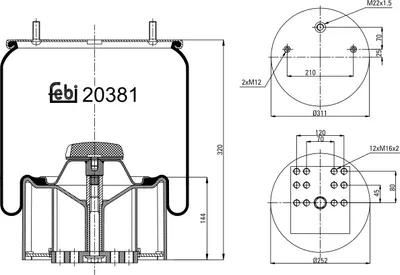 Produktbild von FEBI BILSTEIN Luftfederbalg 20381 144mm 320mm 252mm 311mm