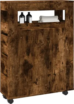 Produktbild von "2026 Promotion" Mehrzweckschrank, Flurschrank Badschrank Schmal mit Rollen Räuchereiche Holzwerkstoff - Kommoden CC31498