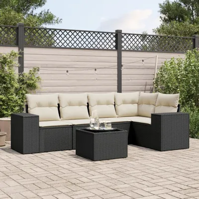 Produktbild von 6-tlg. Garten-Sofagarnitur mit Kissen Schwarz Poly Rattan 3254873