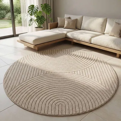 Produktbild von Carpetsale24 Outdoor Teppich, Modern Boho Design, 3D Effekt, Robust und UV-Beständig, ideal für Terrasse Wohnzimmer & Küche, Grösse: 200 cm Rund