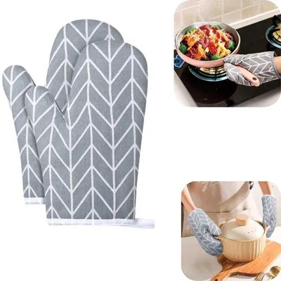 Produktbild von Unyqoos® Ofenhandschuhe – 1 Paar hitzebeständige Kochhandschuhe aus Baumwolle, wattiert, waschbar, mit Aufhängeschlaufe, 26×13 cm, grau, bis 200°C – für Ofen, Airfryer, Mikrowelle