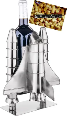 Immagine prodotto di BRUBAKER Portabottiglie da Vino Lancio del Razzo - Scultura in metallo dello Space Shuttle Portabottiglie Razzo Space Shuttle - Figura in metallo argentato Regalo per gli appassionati di viaggi spaziali e dello spazio con biglietto di auguri