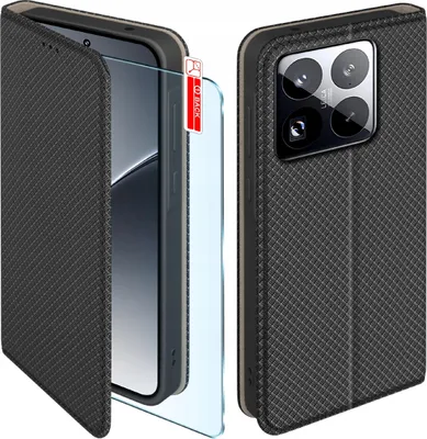 Zdjęcie produktu dla Etui z klapką do Xiaomi 15 Pro Zamykane Czarne Futerał + Szkło 9H