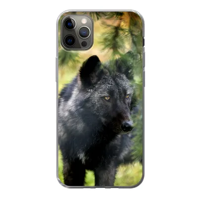 Produktbild von MuchoWow® Handyhülle Schutzhülle Hülle für iPhone 12 Pro Max Wolf - Makro - Blätter Silikon Softcase Handy Hülle - Hartschale
