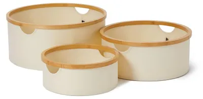 Productafbeelding van Lumaland bamboe opbergboxen, set van 3, beige, afmetingen: 45x20cm / 38x16cm / 30x12cm