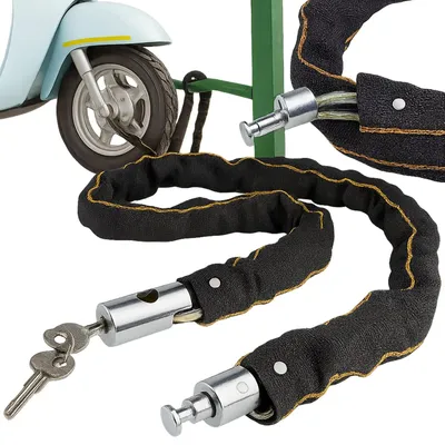 Zdjęcie produktu dla Blokada rowerowa na rower motor łańcuch 80 cm zamek na klucz zapięcie zabezpieczenie z oplotem żółty pasek