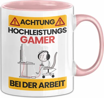 Produktbild von Gamer Tasse Geschenk Lustiger Spruch Geschenkidee für Gamer Achtung Hochleistungs Gamer Bei Der Arbeit (Rosa)