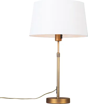 Produktbild von QAZQA - Modern Tischlampe Bronze mit Schirm weiß 35 cm verstellbar - Parte I Wohnzimmer I Schlafzimmer I Nachttischleuchte - Stahl Rund - LED geeignet E27
