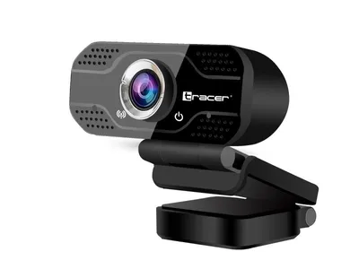 A product shot of a webcam on a white background.