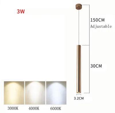 LED-Hängelampe Gold 3W 6000K höhenverstellbar Aluminium Acryl