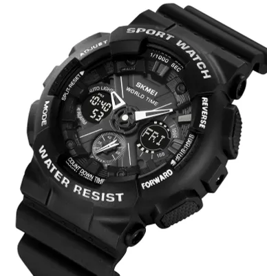 Produktbild von SKMEI Herrenuhr, modische Sport-Armbanduhr, Hintergrundbeleuchtung, 50 m wasserdicht, Weltzeit, Stoppuhr, täglicher Alarm, stündlicher Countdown-Timer, Datums-/Tages-/Wochenanzeige, Sommerzeit