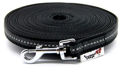 Produktbild von Hundeleine, Führleine, Schleppleine gummiert 20 mm breit 3 Meter Schwarz Reflektierend für Hunde bis 50 kg ohne Handschlaufe