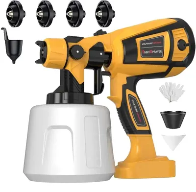 Zdjęcie produktu dla Pistolet lakierniczy, pojemność 1400 ml, 4 dysze, kolor żółty, wtyczka zgodna z normami UE