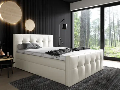 Produktbild von Boxspringbett MALWA ! Pocket-Matraze , Topper 160 x 200 cm ( Creme- Kunstleder )