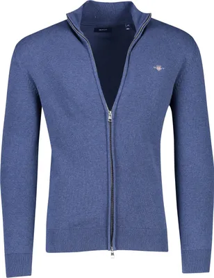 Produktbild von Gant Weste Stehkragen blau Reißverschluss mit Logo einfarbig Baumwolle