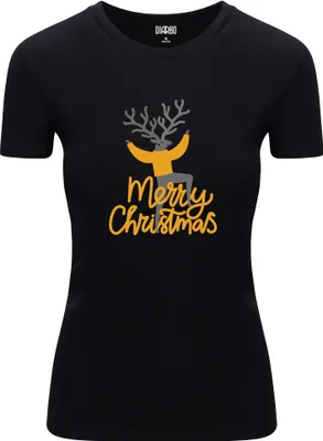 Produktbild von Diarbo Damen Weihnachts-T-Shirt Weihnachtsgeschenk Weihnachtshirsch Schwarz Gr.M