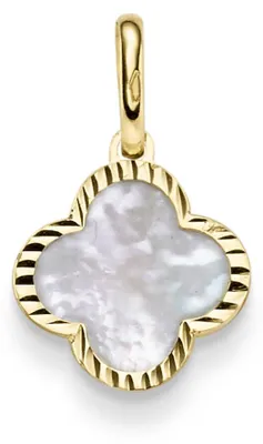 Produktbild von Anhänger aus 585 Gelbgold mit Blume Kleeblatt aus Perlmutt klein 12,5x20,5mm