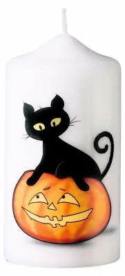Produktbild von Kerze Halloween "Katze/Kürbis" 120 x Ø 60 mm