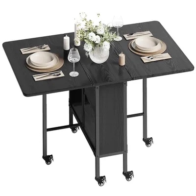 Immagine prodotto di BEALIFE Tavolo da pranzo pieghevole 130x80x74 cm con rotelle e ripiano | Per 4-6 persone, ideale per cucine eda pranzo di piccole dimensioni | Nero/Marrone retrò | TB66