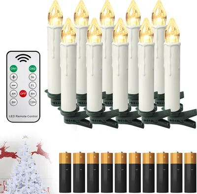 Produktbild von XMTECH 10x LED Weihnachtsbaumkerzen Kabellos mit Batterie & Timer Fernbedienung Flackern Dimmbar Christbaumkerzen Weihnachtskerzen, Warmweiß