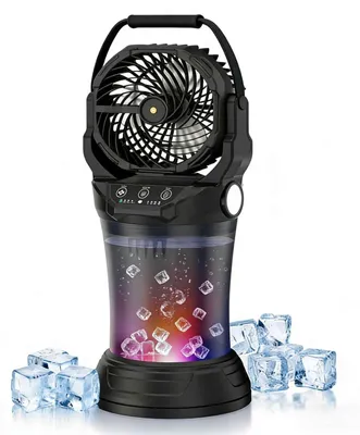 Image de Ventilateur Zimilo 15 000 mAh avec brumisateur, poignée, réservoir d'eau de 2 000 ml, 4 vitesses, oscillation à 90°, veilleuse RGB, noir