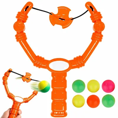 Obrázok produktu pre Detský prak s loptičkami senzorické loptičky hračka na mierenie 6 ks oranžový