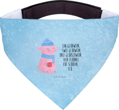 Produktbild von Mr. & Mrs. Panda Tuch Schweinchen Glühwein - Eisblau - Geschenk, Schal Für Hunde, Hundehalstuch, Weihnachten, Spruch, Betrunken, Halstuch, Weihnachtsmarkt, Hund