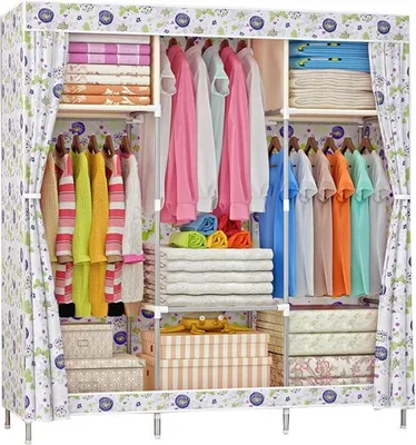 Imagen del producto de Armario de tela, armario portátil, armario plegable, organizador de almacenamiento con barra para colgar, estanterías para armario en dormitorio, color blanco, 105 x 46 x 156 cm