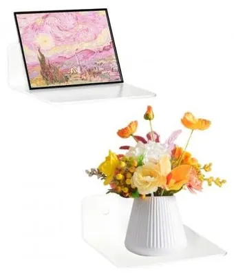 2 Acryl-Wandregale 12,5 cm, schwebend, selbstklebend oder Schrauben