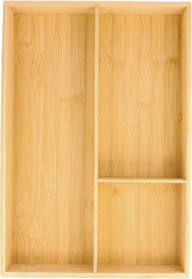 Produktbild von PolkaHome® Besteckkasten aus Bambus, 43 x 30 x 6 cm, 3 Fächer, Holz Besteckorganizer für Schubladen, Küchenhelfer