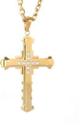 Produktbild von Karisma Edelstahl Anhänger Kreuz Massiv Gold beschichtet mit Zirkonia Steine Edelstahl Kette - DP3128.G - 50.0 Zentimeter
