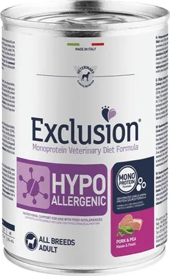 Immagine prodotto di EXCLUSION PM37 ALL BREEDS ipoallergenico in scatola 400g, maiale/piselli