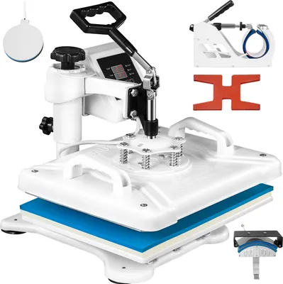 Obrázek produktu pro SucceBuy 12x15 palců 5 v 1 tepelný lis 1250W otočná bílá sublimační tiskárna na trička s rotací 360 stupňů pro DIY boty, klobouky a trička