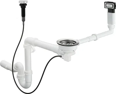 A plumbing fixture set for a sink, including a drain, overflow, and trap.