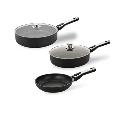Produktbild von Genius Cerafit Plasma Pfannen Set 5 tlg, Schmorpfanne, Keramik, Antihaftbeschichtung, Bratpfanne, abnehmbare Griffe, , Glasdeckel, backofengeeignet