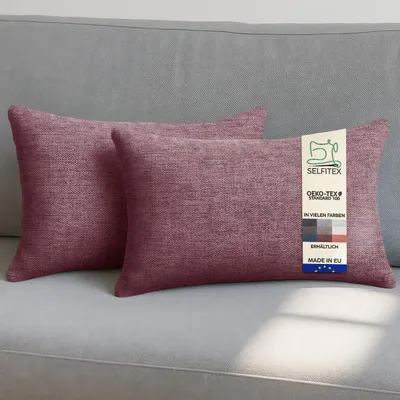Produktbild von Selfitex 2er Set Sofakissen 30x50 cm, inkl. Füllkissen, gewebter Canvas Stoff, matte & strukturierte Oberfläche, weiche Polyester-Füllung (Weinlila)