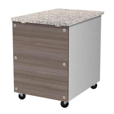 Produktbild von Kassentisch aus Edelstahl, Granit rosa-grau, mit Holzverkleidung, 60 x 82 (THASR68)