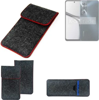 Produktbild von K-S-Trade Handy Schutz Hülle kompatibel mit Realme C65 Schutzhülle Handyhülle Filztasche Pouch Tasche Case Sleeve Filzhülle dunkelgrau roter Rand