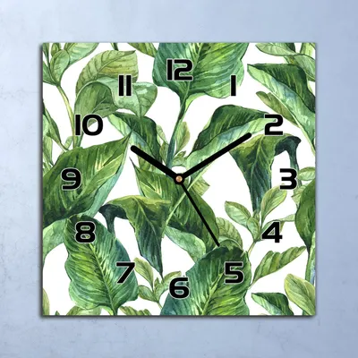 Produktbild von Wanduhr Echt-Glas-Küchenuhr Grüne Palmblätter Quarz Lautlos 30x30 Deko Bilder