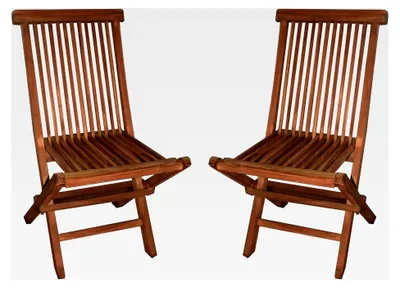 Produktbild von 2er Set Klappstühle aus Teakholz für Garten, Terrasse und Balkon, witterungsbeständig, klappbar
